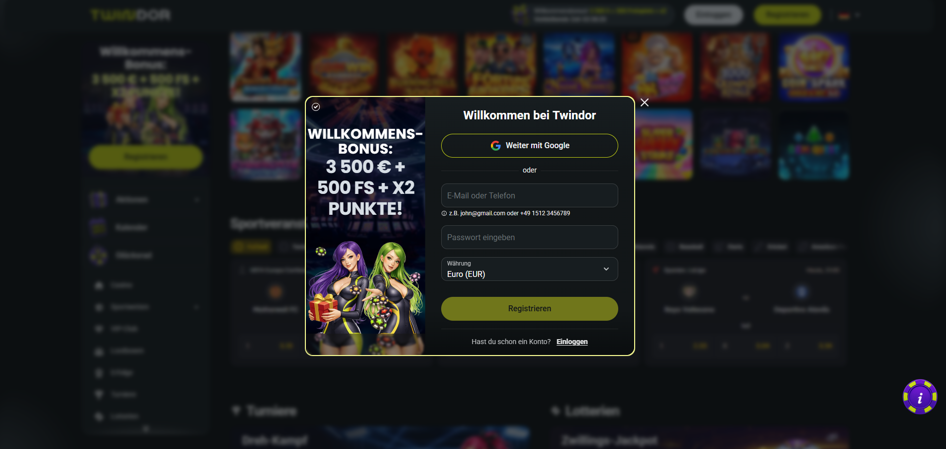 Casino Twindor Registrierung und Login