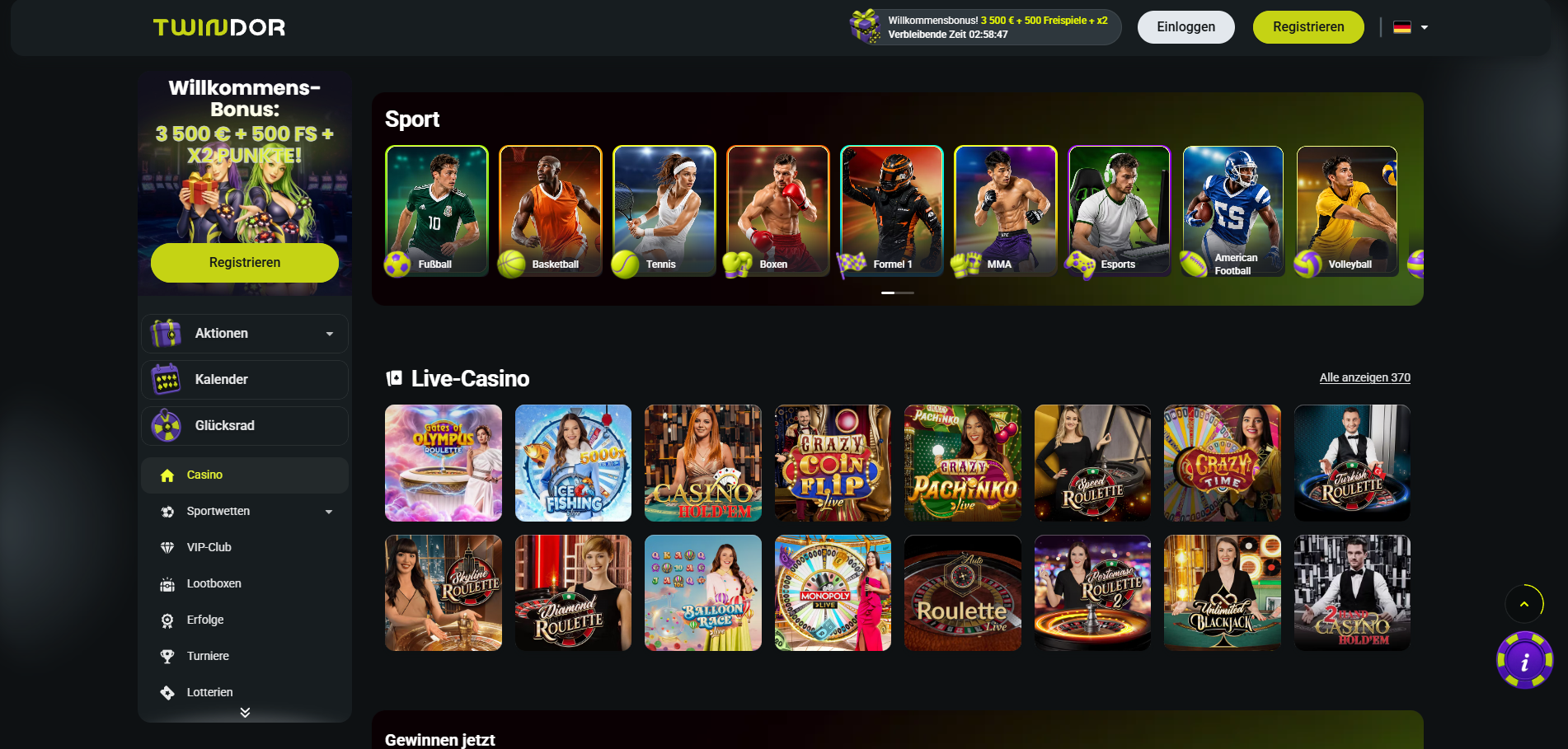 Twindor Casino Live und Sport